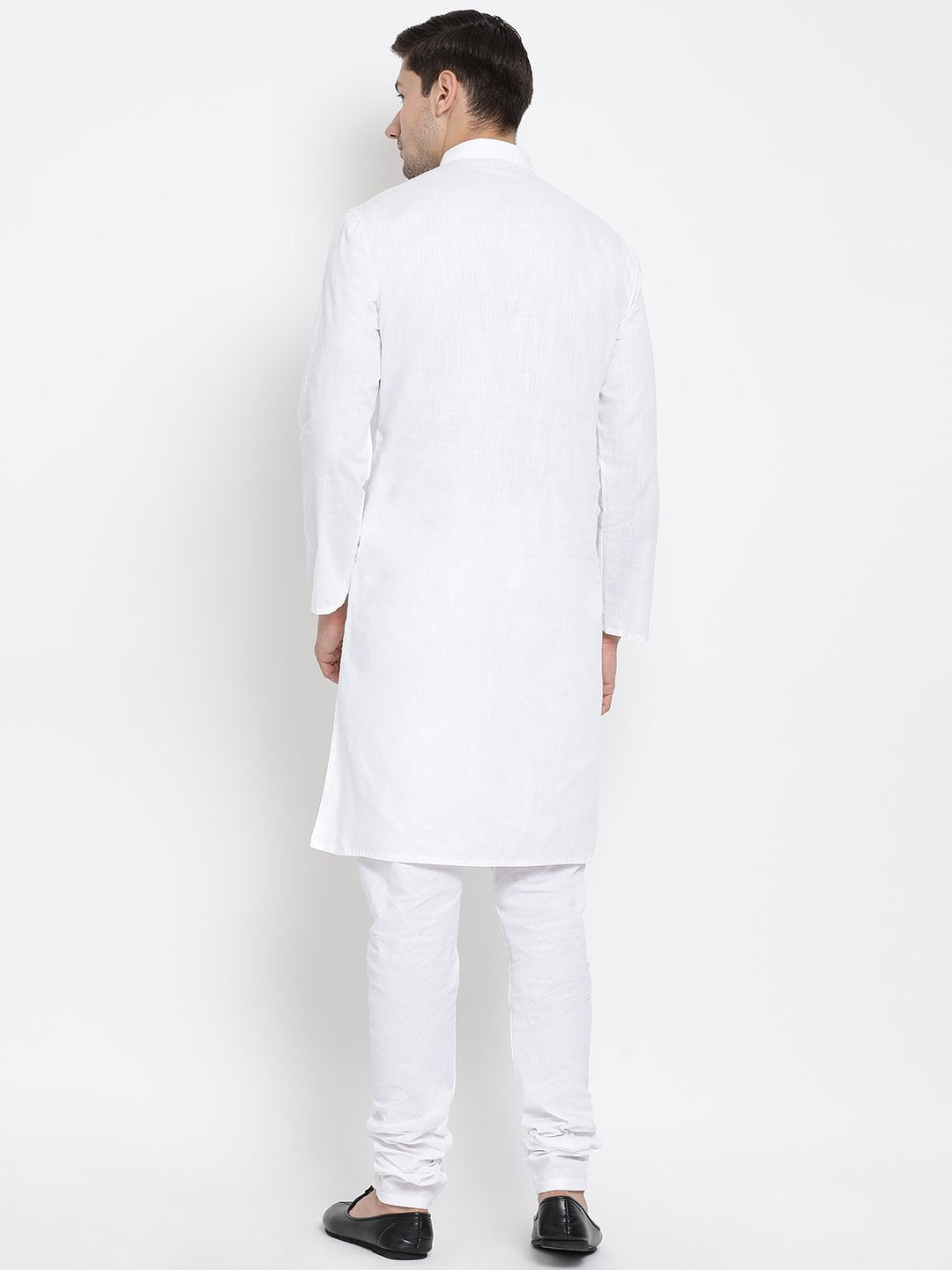 Men's White Cotton Linen Blend Kurta and Pyjama Set