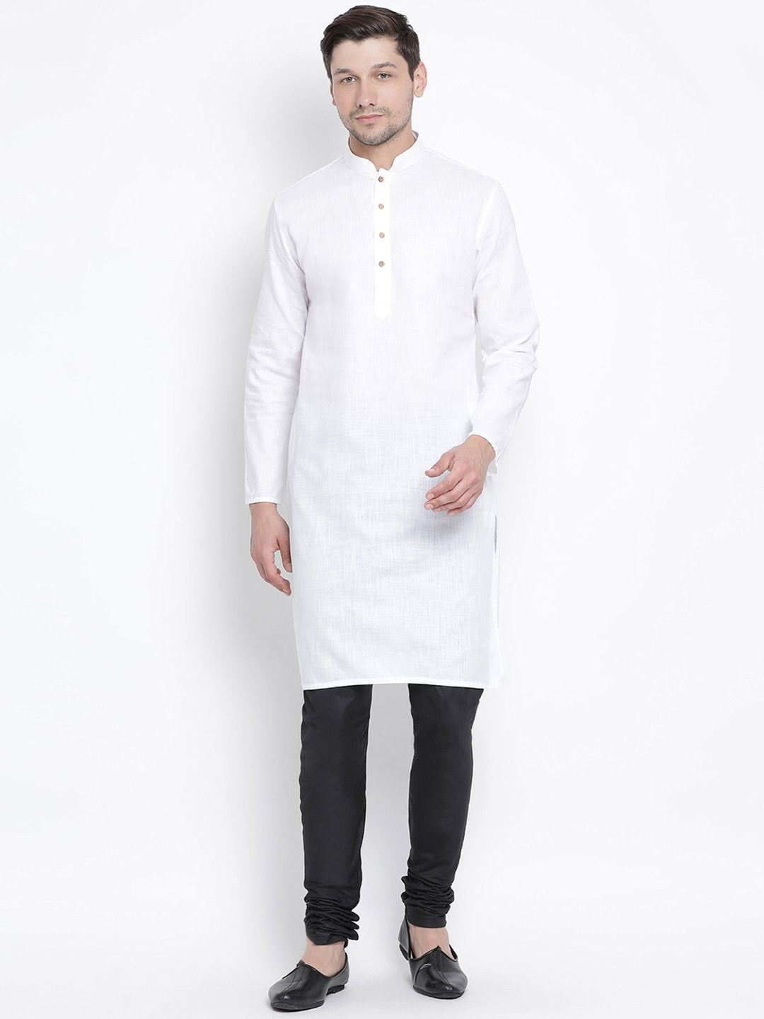 Men's White Cotton Linen Blend Kurta and Pyjama Set