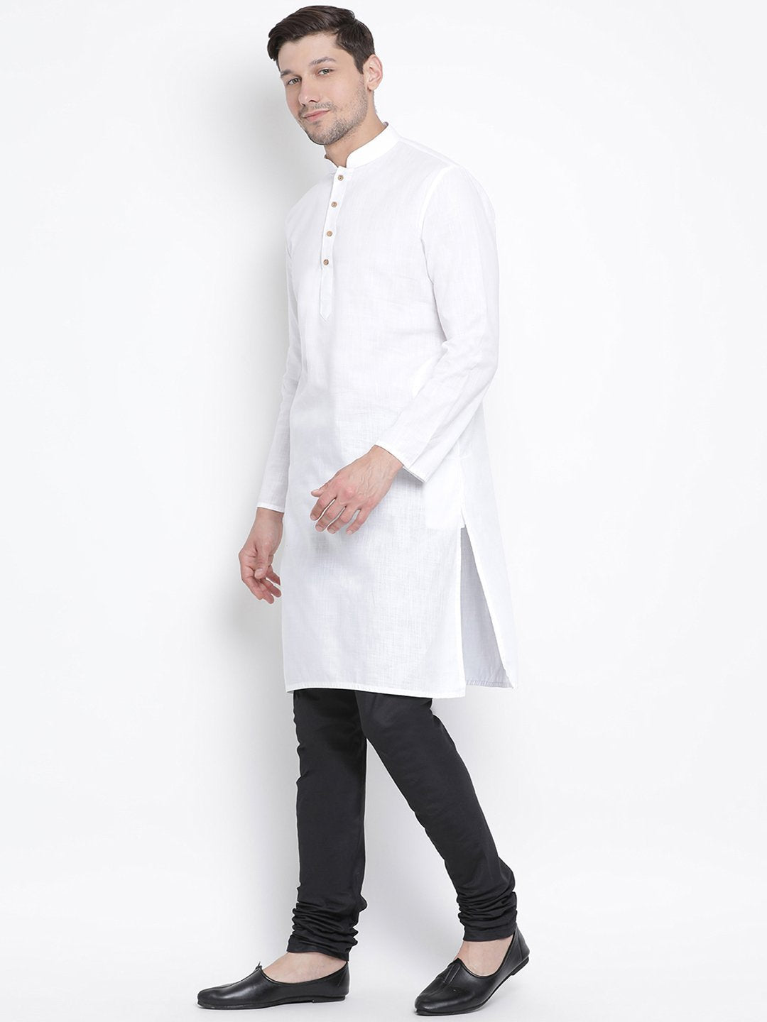 Men's White Cotton Linen Blend Kurta and Pyjama Set