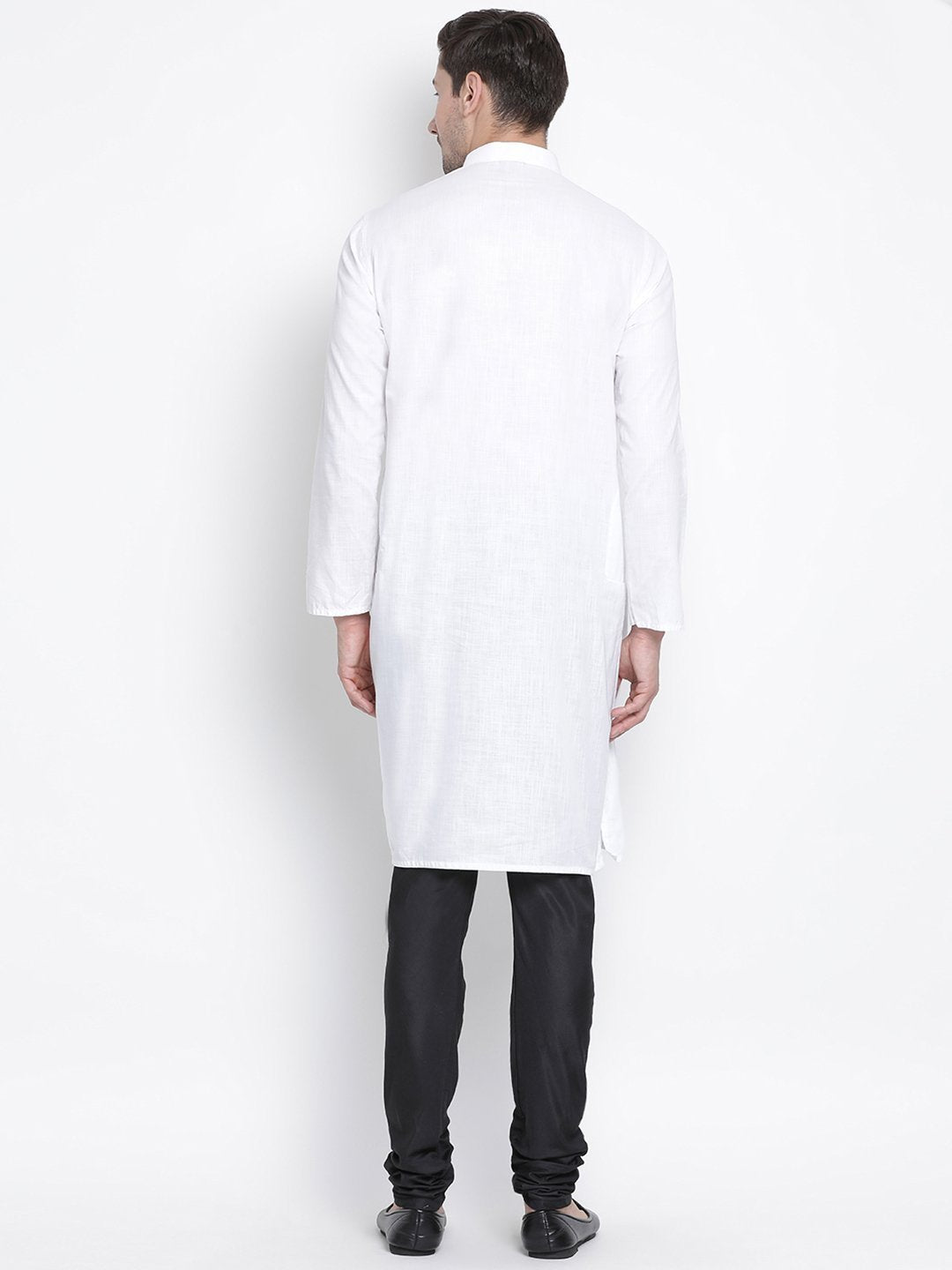 Men's White Cotton Linen Blend Kurta and Pyjama Set