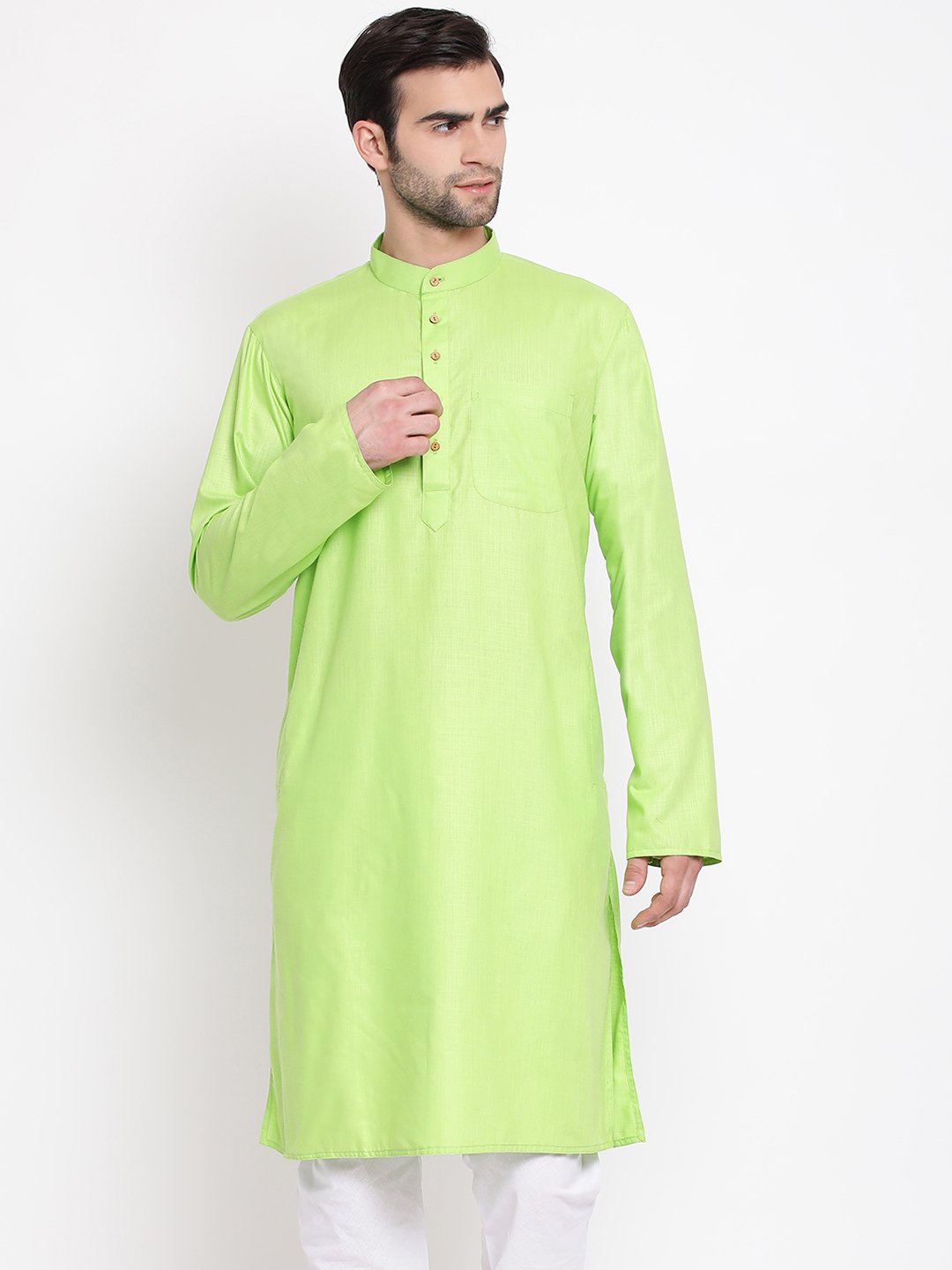 Men's Green Cotton Blend Kurta