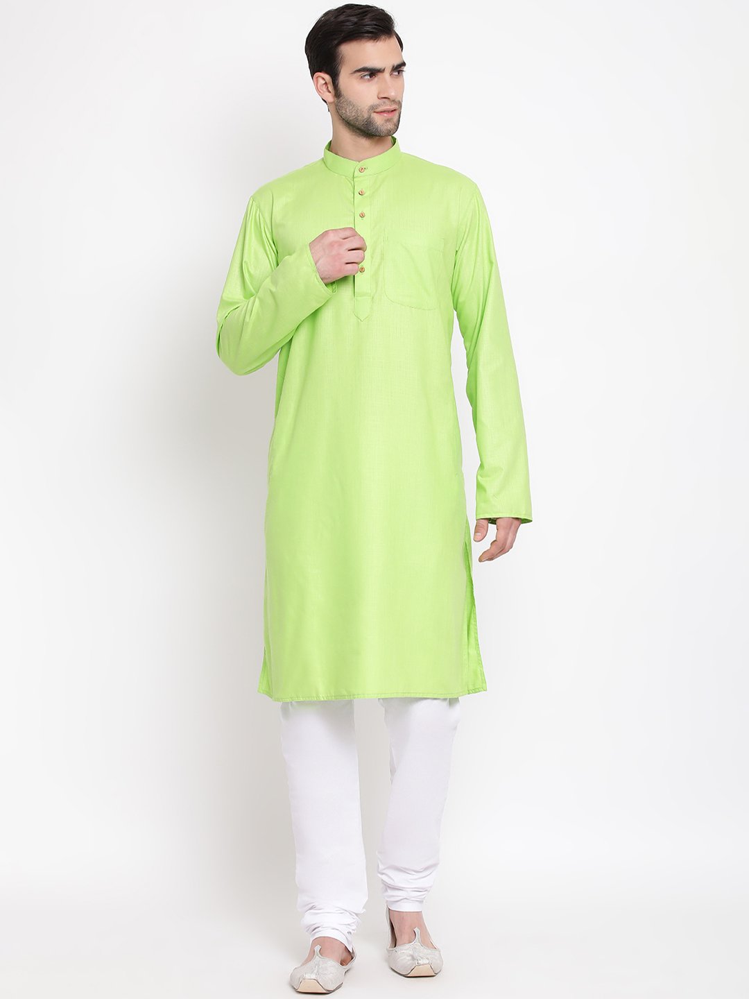 Men's Green Cotton Blend Kurta and Pyjama Set