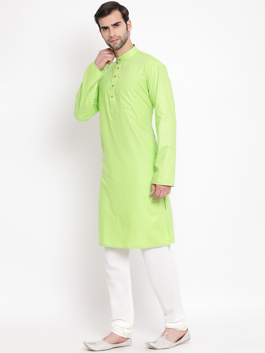 Men's Green Cotton Blend Kurta and Pyjama Set