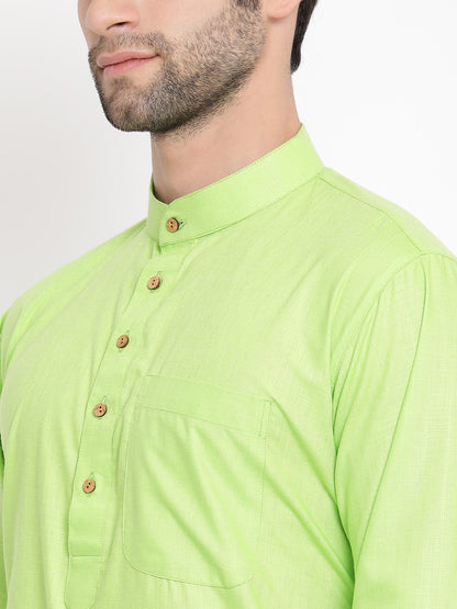 Men's Green Cotton Blend Kurta and Pyjama Set