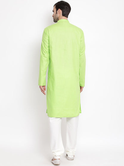 Men's Green Cotton Blend Kurta and Pyjama Set