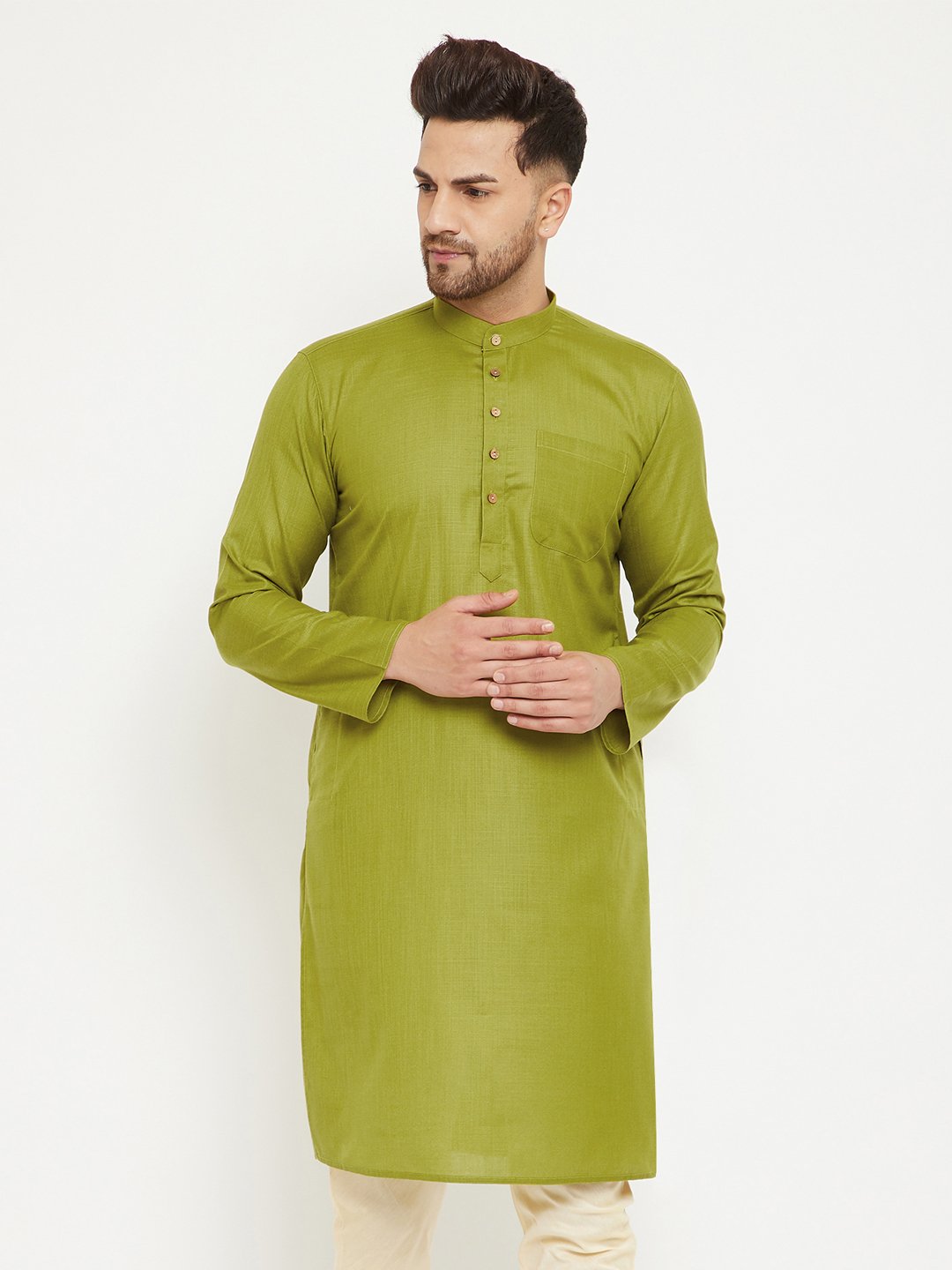 Men's Mehendi Green Cotton Blend Kurta