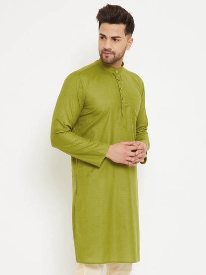 Men's Mehendi Green Cotton Blend Kurta