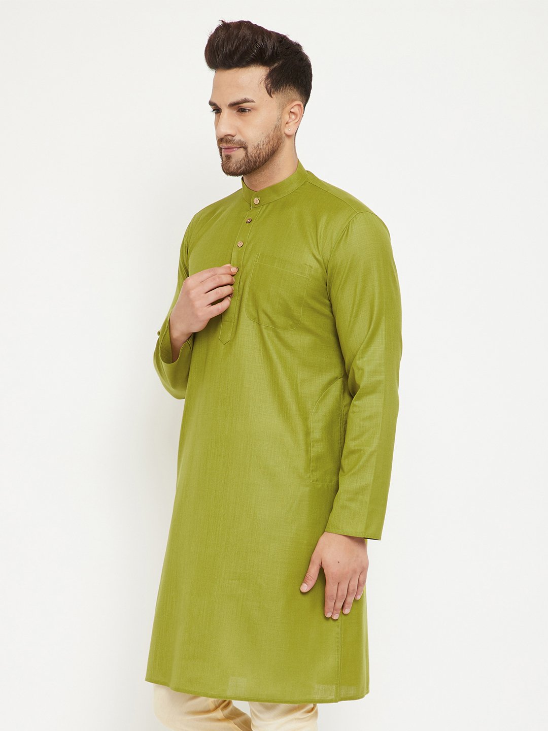 Men's Mehendi Green Cotton Blend Kurta