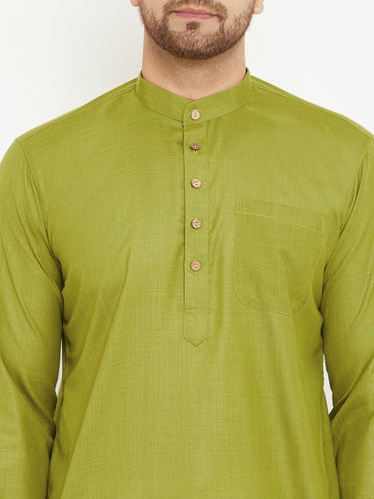 Men's Mehendi Green Cotton Blend Kurta