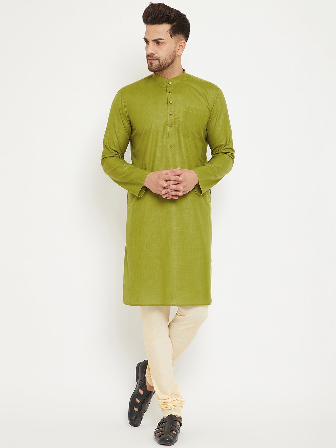 Men's Mehendi Green Cotton Blend Kurta