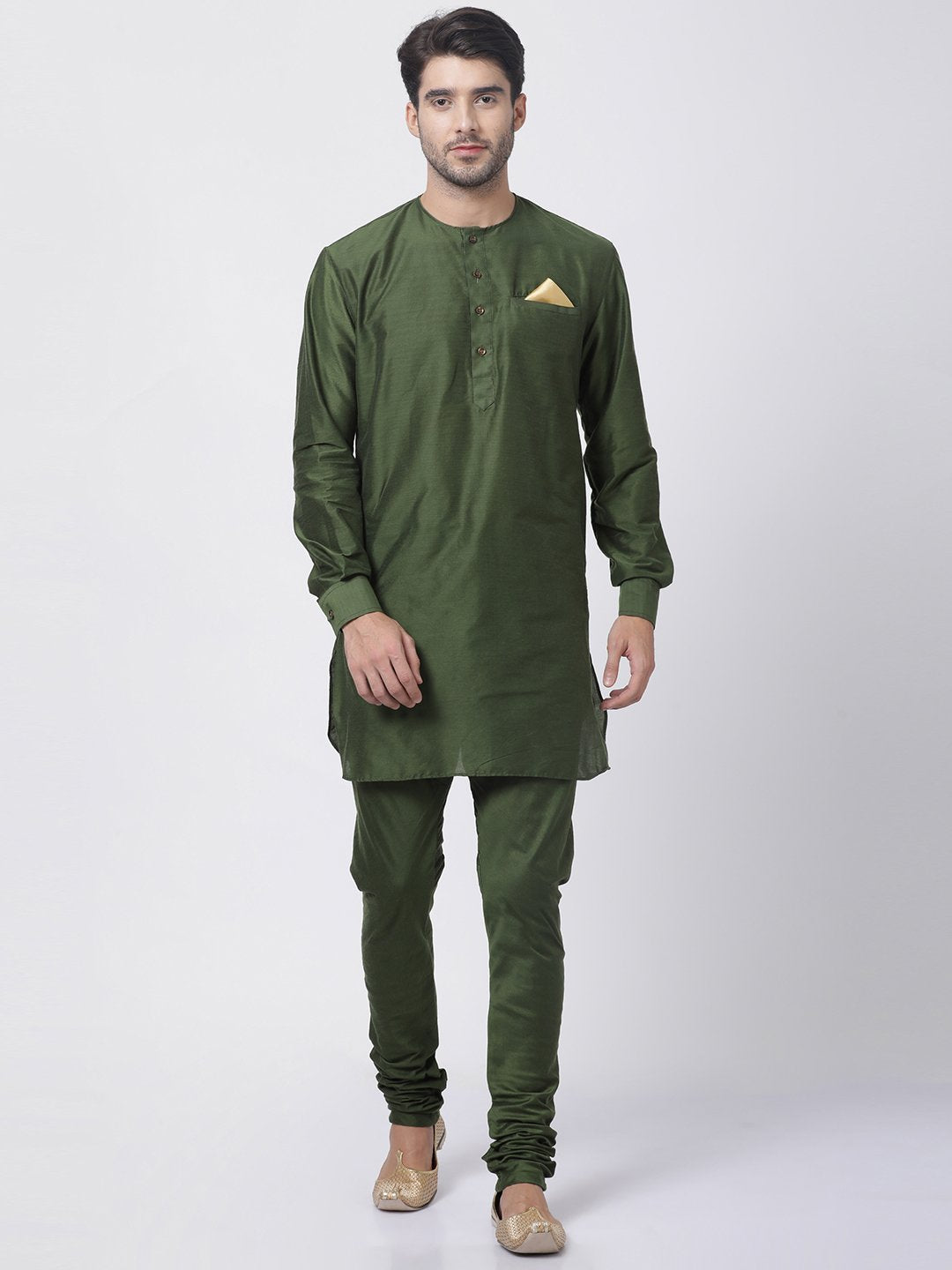 Men's Green Cotton Blend Kurta and Pyjama Set