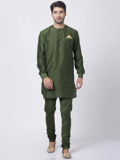 Men's Green Cotton Blend Kurta and Pyjama Set