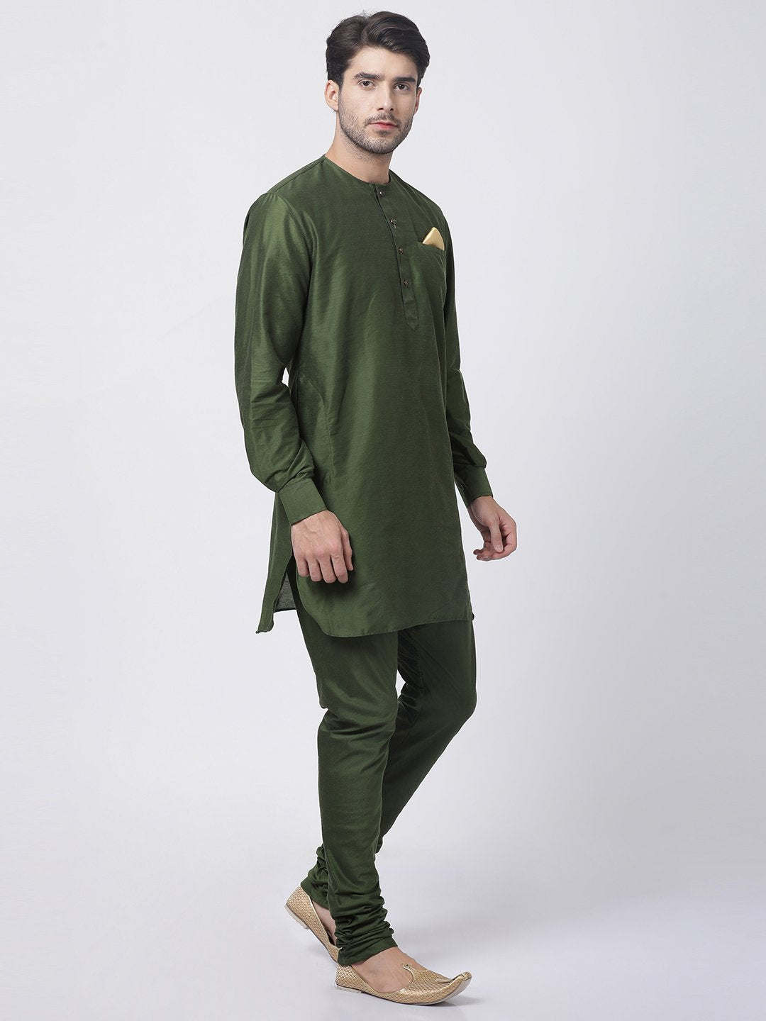 Men's Green Cotton Blend Kurta and Pyjama Set