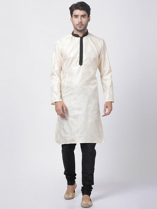 Men's Gold Cotton Silk Blend Kurta and Pyjama Set