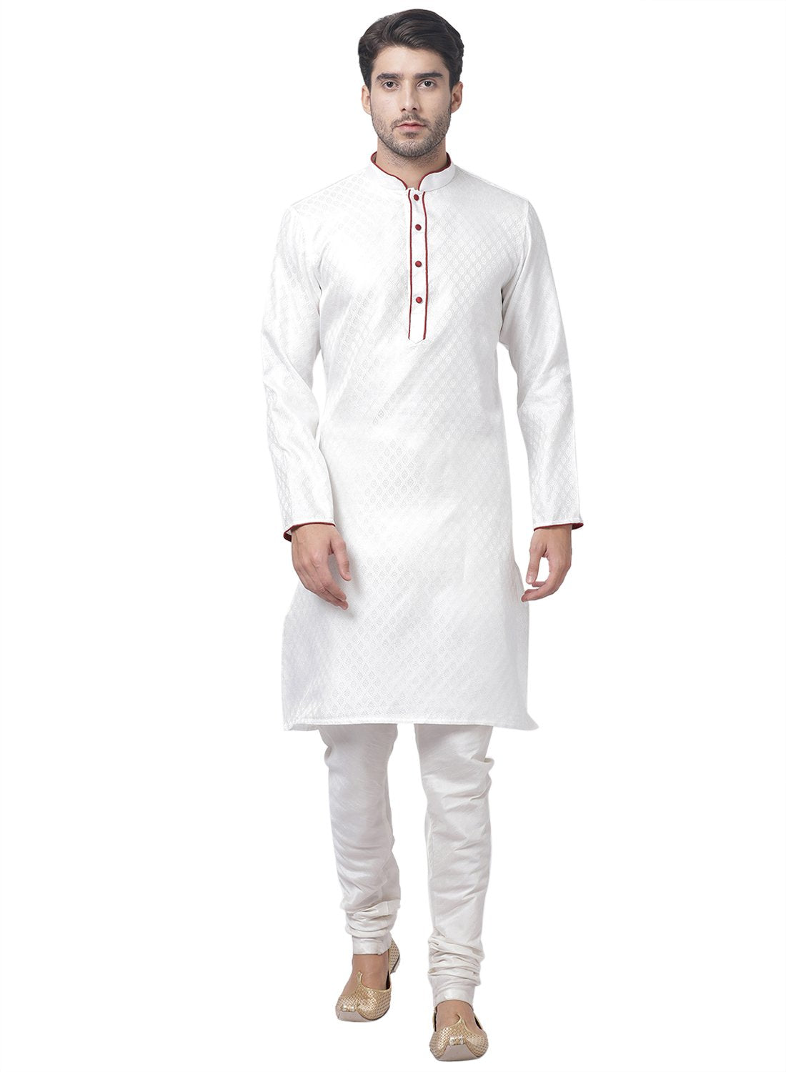 Men's White Cotton Silk Blend Kurta and Pyjama Set