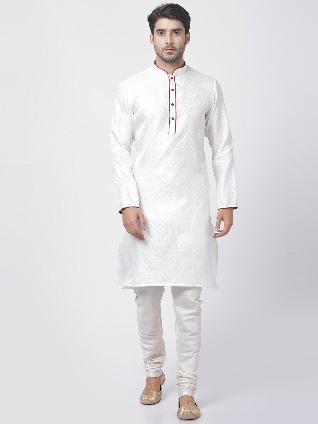 Men's White Cotton Silk Blend Kurta and Pyjama Set