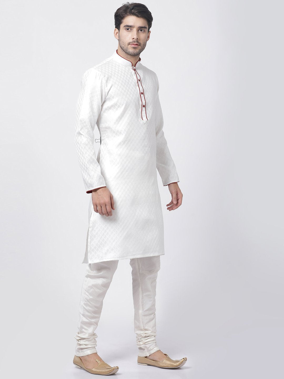 Men's White Cotton Silk Blend Kurta and Pyjama Set