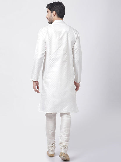 Men's White Cotton Silk Blend Kurta and Pyjama Set