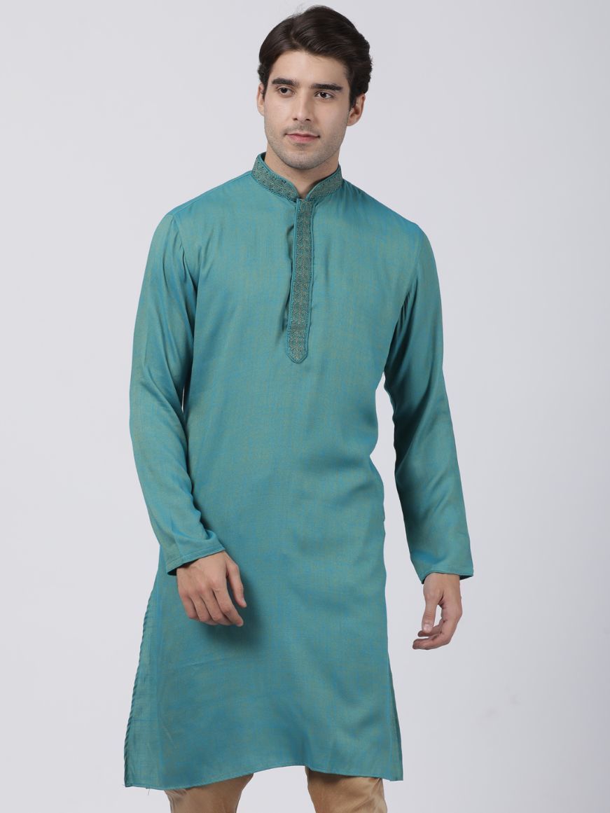 Men's Green Cotton Blend Kurta