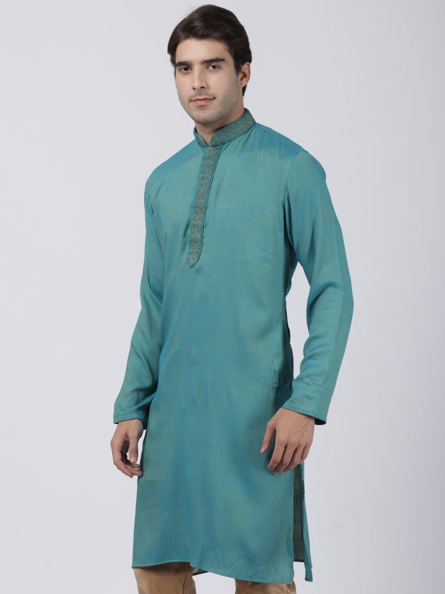 Men's Green Cotton Blend Kurta