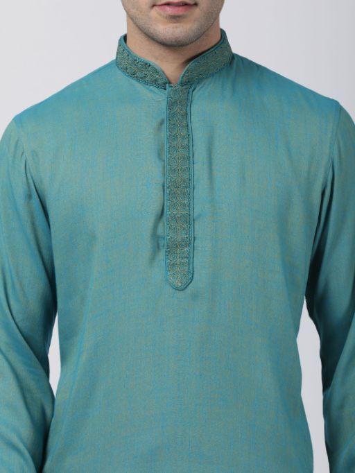 Men's Green Cotton Blend Kurta