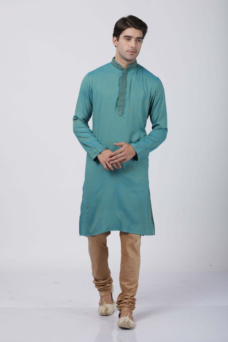 Men's Green Cotton Blend Kurta