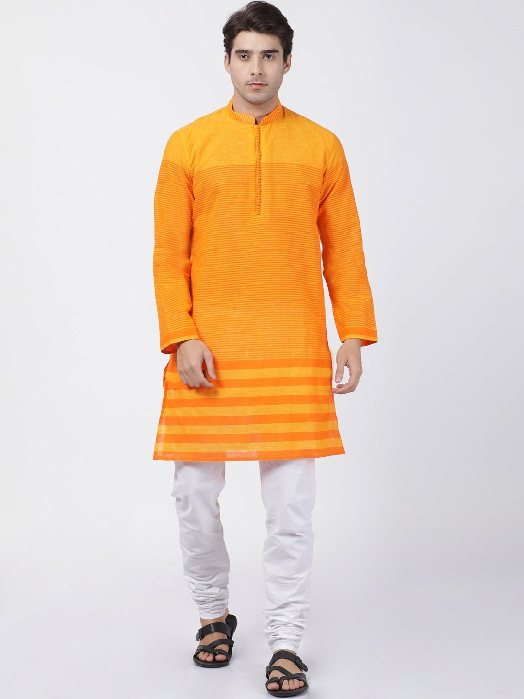 Men's Orange Pure Cotton Kurta and Pyjama Set