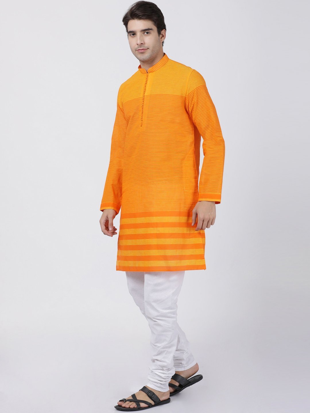 Men's Orange Pure Cotton Kurta and Pyjama Set