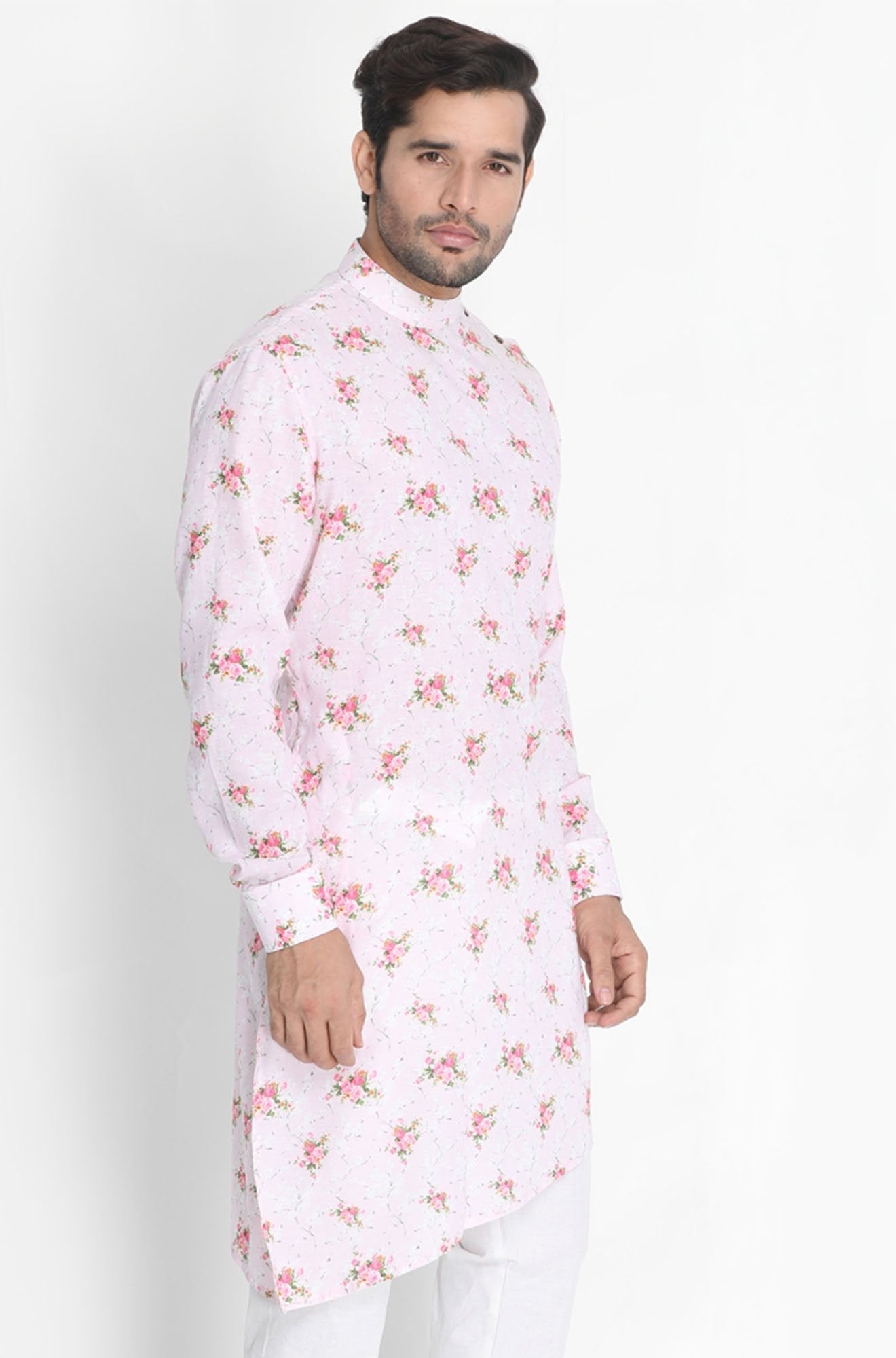 Men's Pink Linen Cotton Blend Kurta