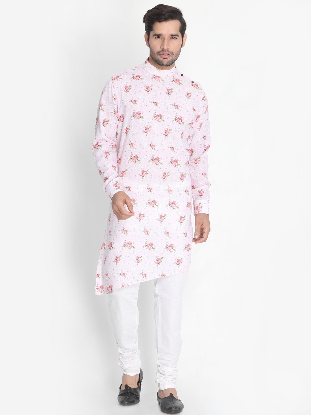 Men's Pink Linen Cotton Blend Kurta