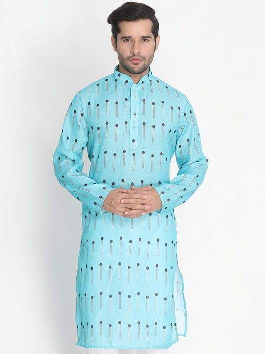 Men's Light Blue Cotton Blend Kurta