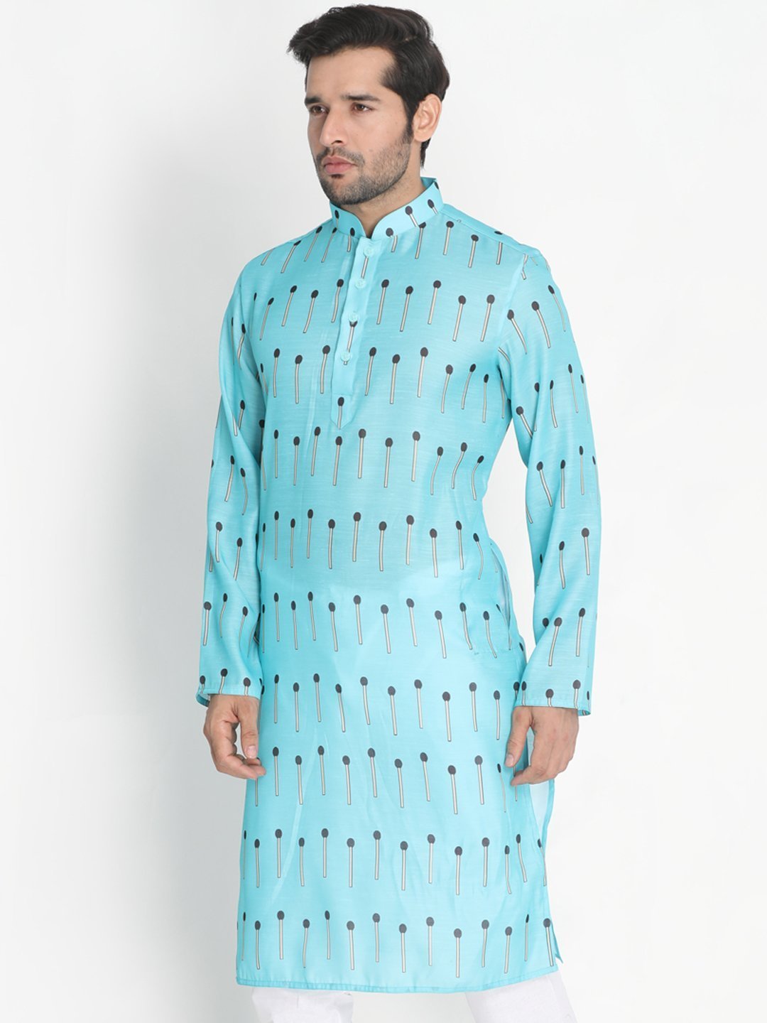 Men's Light Blue Cotton Blend Kurta