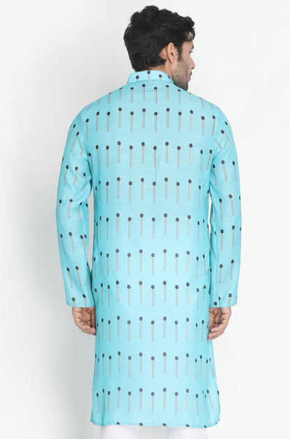 Men's Light Blue Cotton Blend Kurta