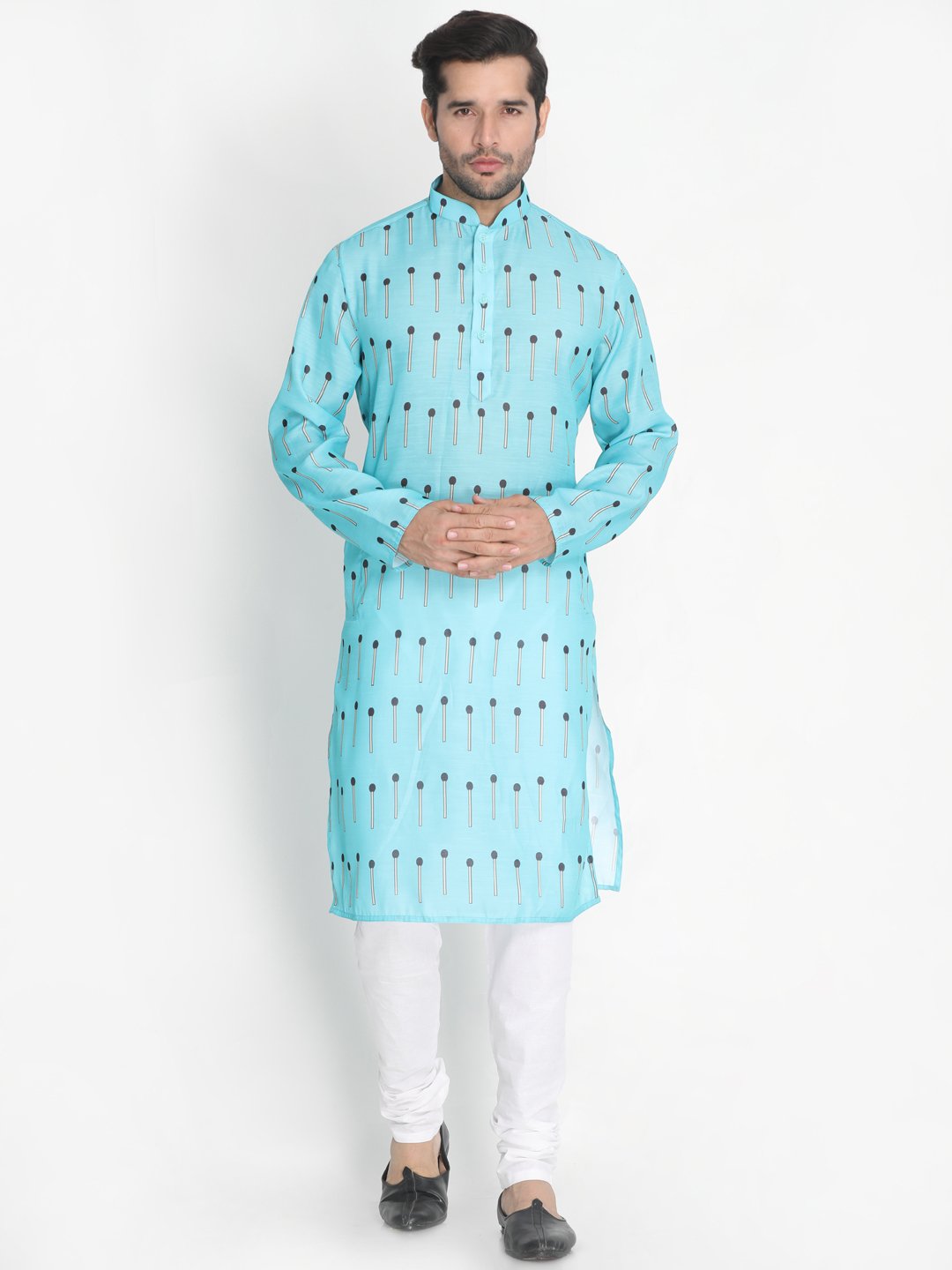 Men's Light Blue Cotton Blend Kurta