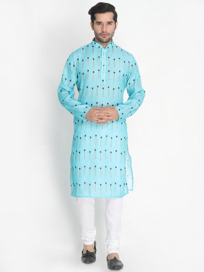 Men's Light Blue Cotton Blend Kurta