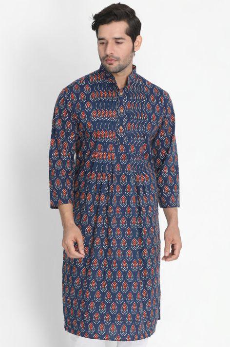 Men's Dark Blue Cotton Kurta