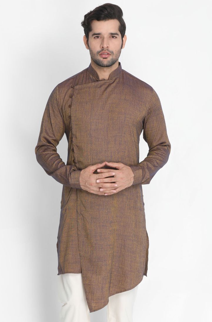 Men's Brown Cotton Blend Kurta