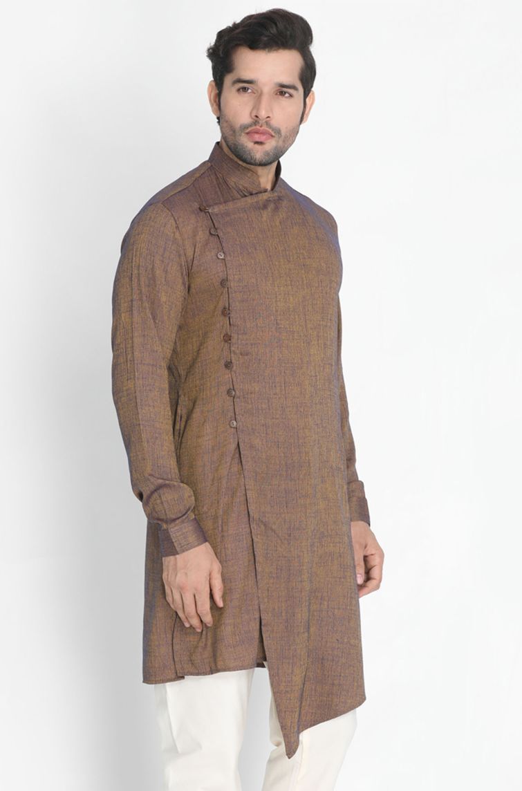 Men's Brown Cotton Blend Kurta