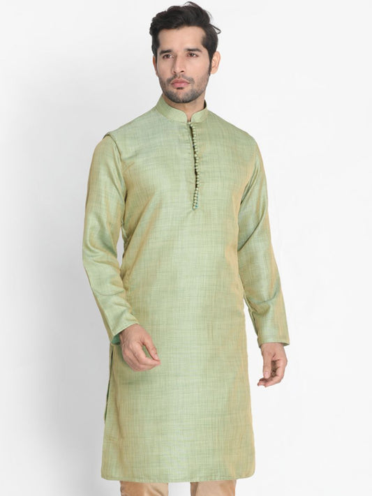 Men's Green Cotton Silk Blend Kurta