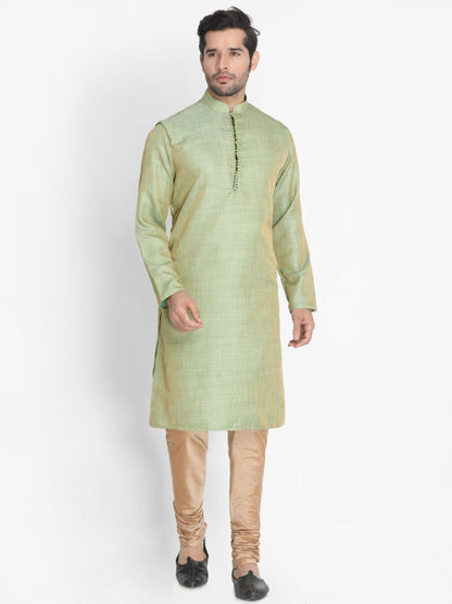 Men's Green Cotton Silk Blend Kurta