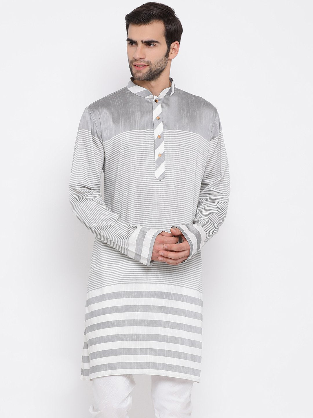 Men's Grey Cotton Blend Kurta