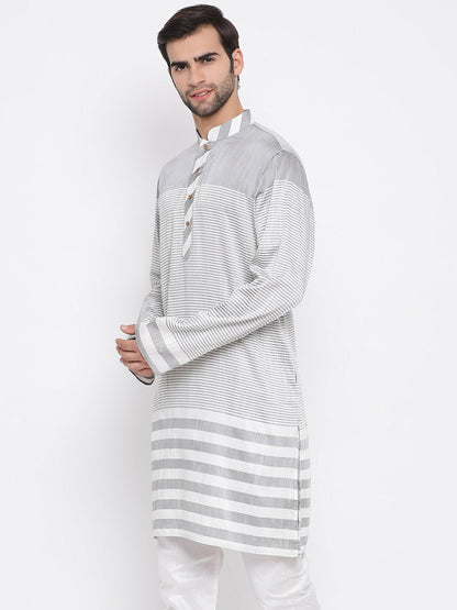 Men's Grey Cotton Blend Kurta