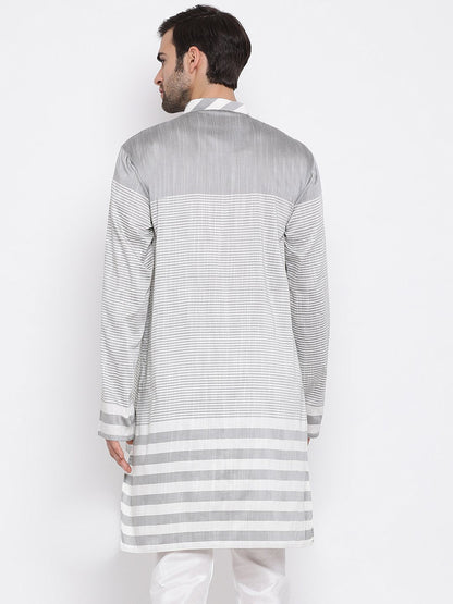 Men's Grey Cotton Blend Kurta