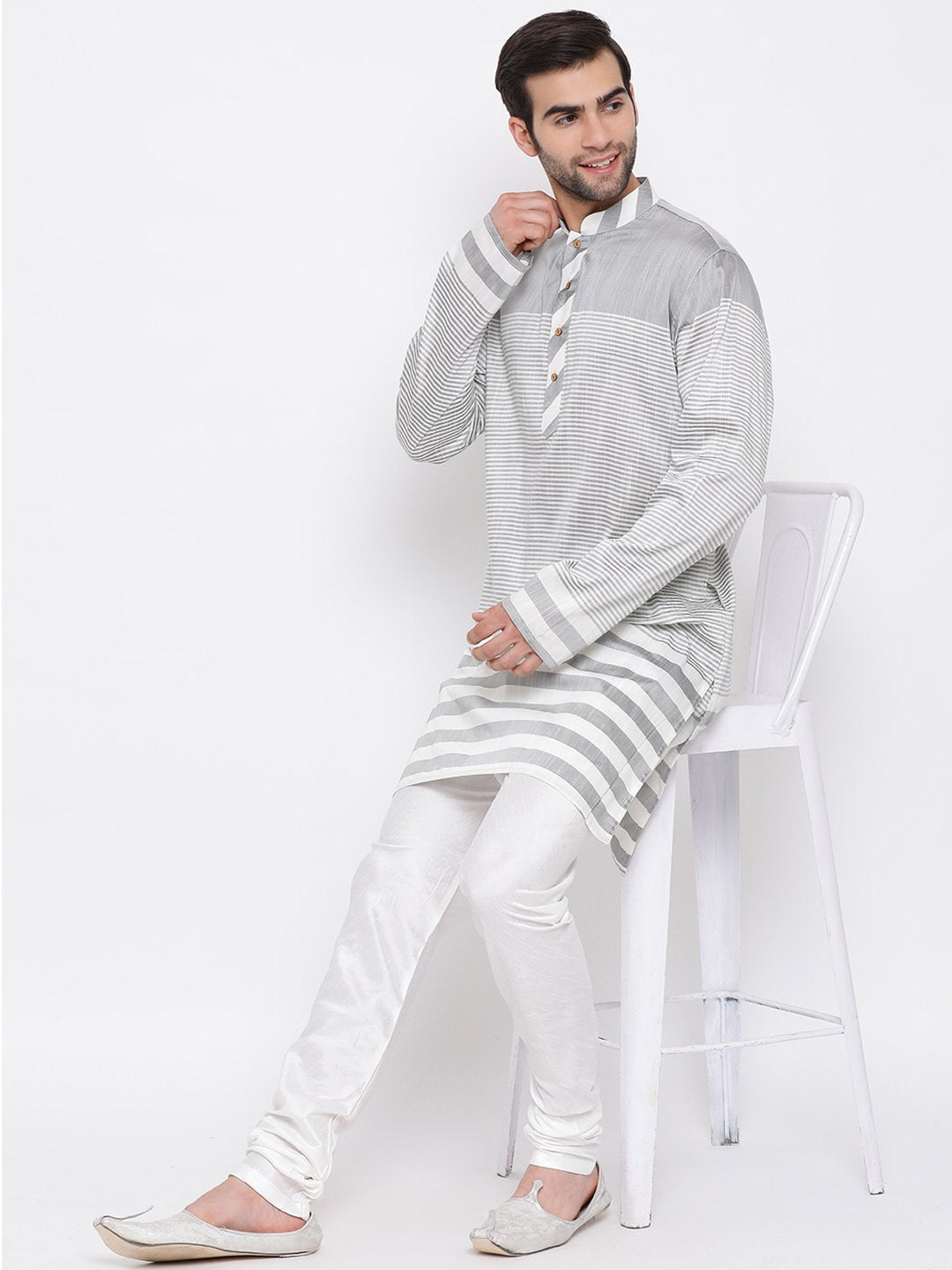 Men's Grey Cotton Blend Kurta