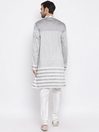 Men's Grey Cotton Blend Kurta and Pyjama Set