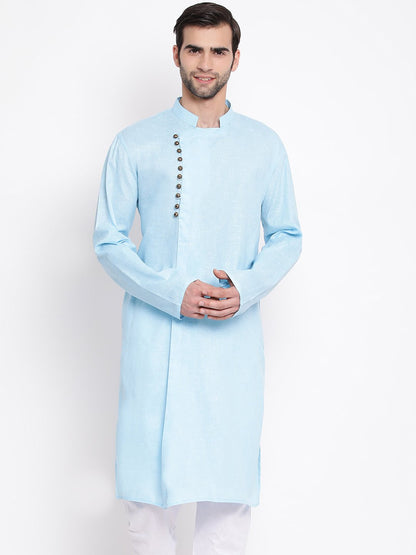 Men's Blue Mix Cotton Kurta