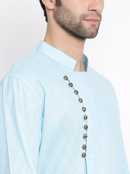 Men's Blue Mix Cotton Kurta