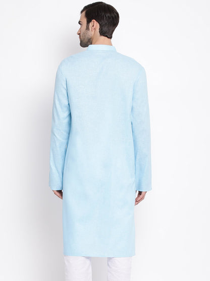 Men's Blue Mix Cotton Kurta