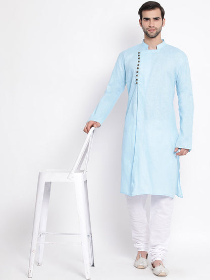 Men's Blue Mix Cotton Kurta