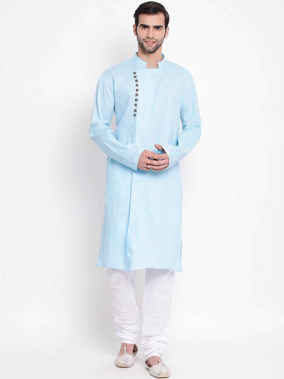 Men's Blue Mix Cotton Kurta and Pyjama Set